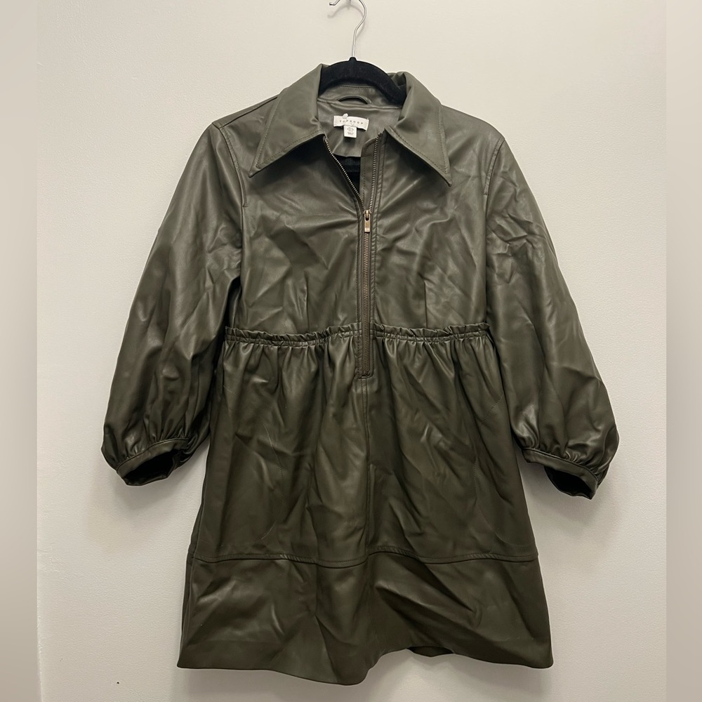 TOPSHOP Faux-Leather Zip Detail Shirt Dress